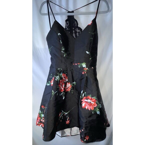 B Smart Mini Dress Black Floral Lined Tule Juniors Size 15 - Picture 4 of 6
